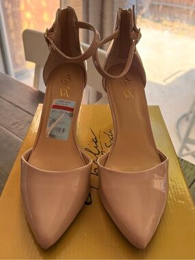 Annie Patent Pointed-Toe Ankle-Strap Pumps in Blush Pink